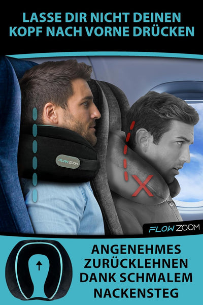 FLOWZOOM® Dream Nackenkissen Reise-Kissen für Flugzeug & Auto aus weichem Memoryfoam mit schmalem Rü