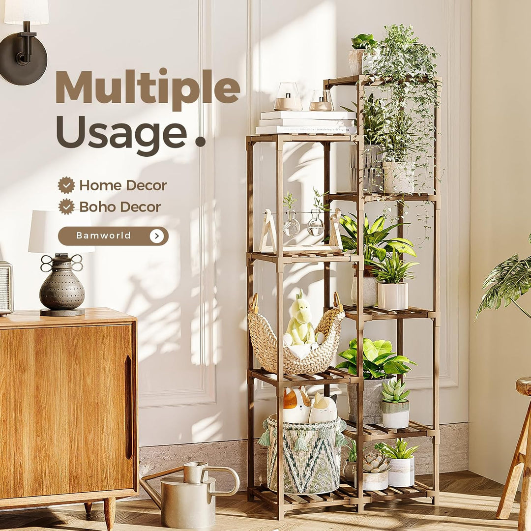 Bamworld Pflanzenständer für Zimmerpflanzen Outdoor Eckpflanzenregal Blumenständer für Wohnzimmer Ba