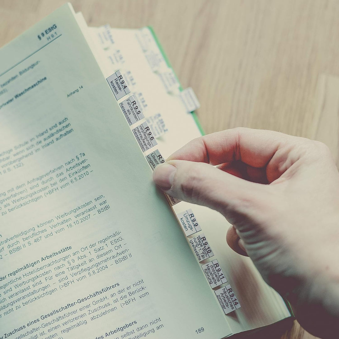 Griffregister | Gesamtpaket Steuern | selbstklebend | von Steinfacher | mind. 1.800 bedruckte Aufkle