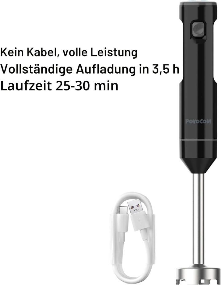 POYOCOM Akku-Stabmixer, kabelloser Stabmixer mit TYP-C-Kabel, Schneebesen für Smoothies, Milchshakes