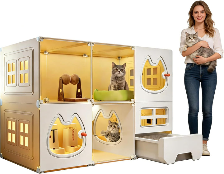 2 Stöckig Grosse Katzenkäfige für Den Innenbereich mit Katzentoilette, Katzenkäfig für den Innenbere
