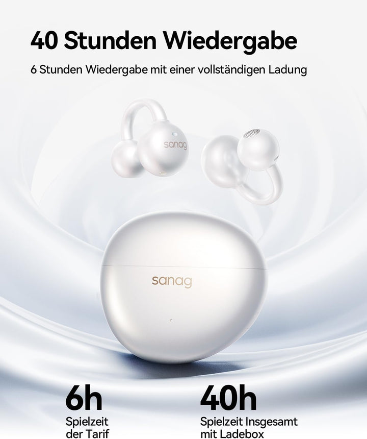SANAG S7SUltra Open Ear Kopfhörer, Clip On Earbuds Kabellos Dyna HiFi, Bluetooth 6.0, 40H Spielzeit,