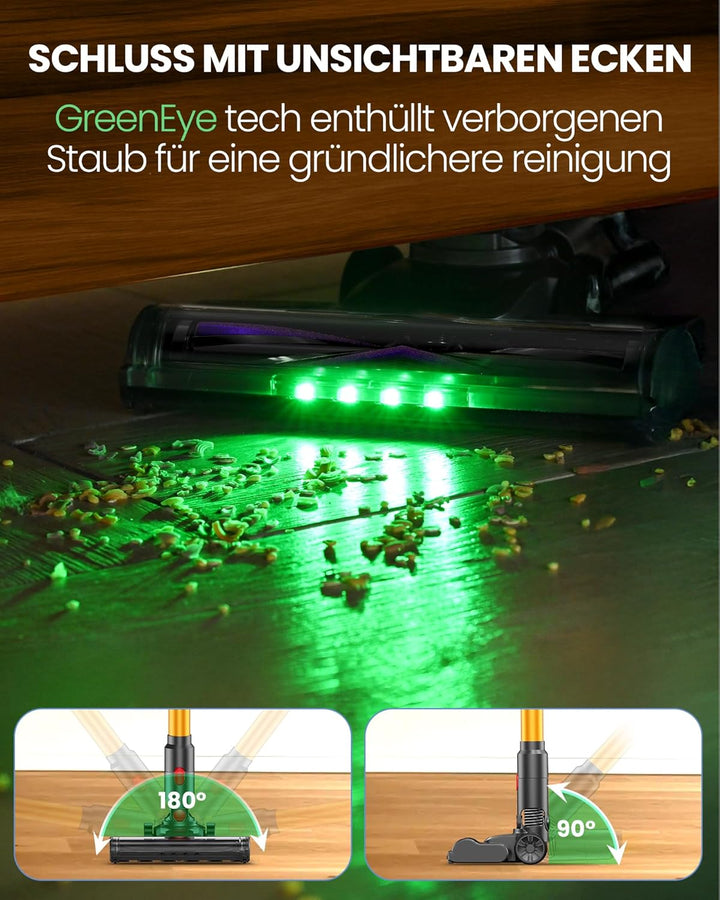 DP2 Akku Staubsauger Mit Dual-Akku, 45KPa/60Min/500W, LED-Display, Teleskopstange, Standfähig, Green