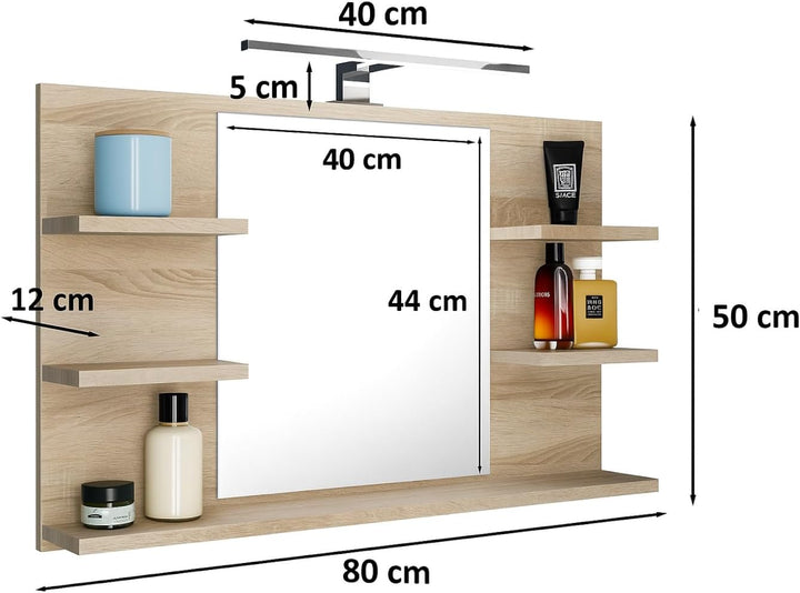 Badspiegel mit 5 Ablagen Badezimmerspiegel Spiegel Regal Wandspiegel Hängespiegel Badmöbel Spiegel F