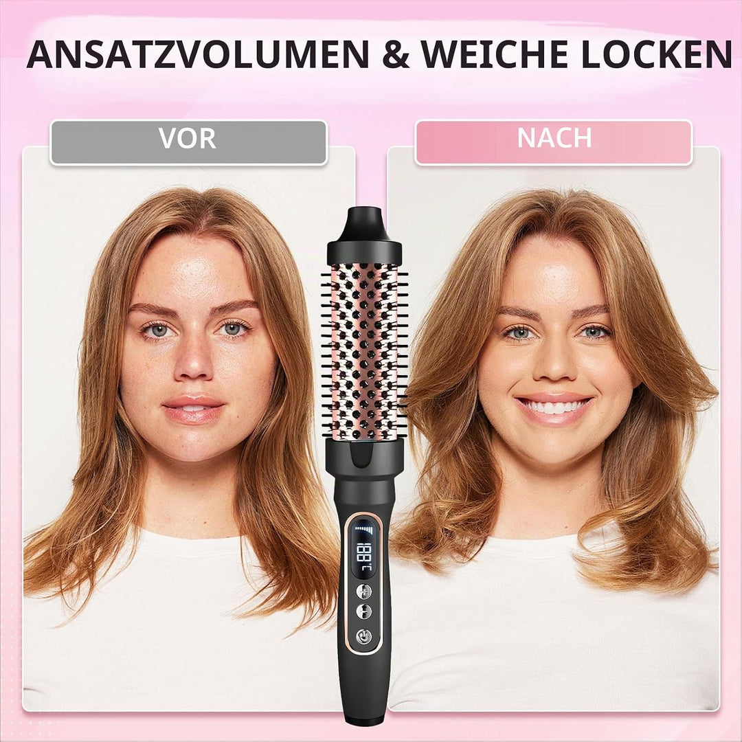 38mm Wärmebürste Thermobürste, 3 in 1 LCD 110-210℃Heated Round Thermal Brush,Lockenbürste für Lose L