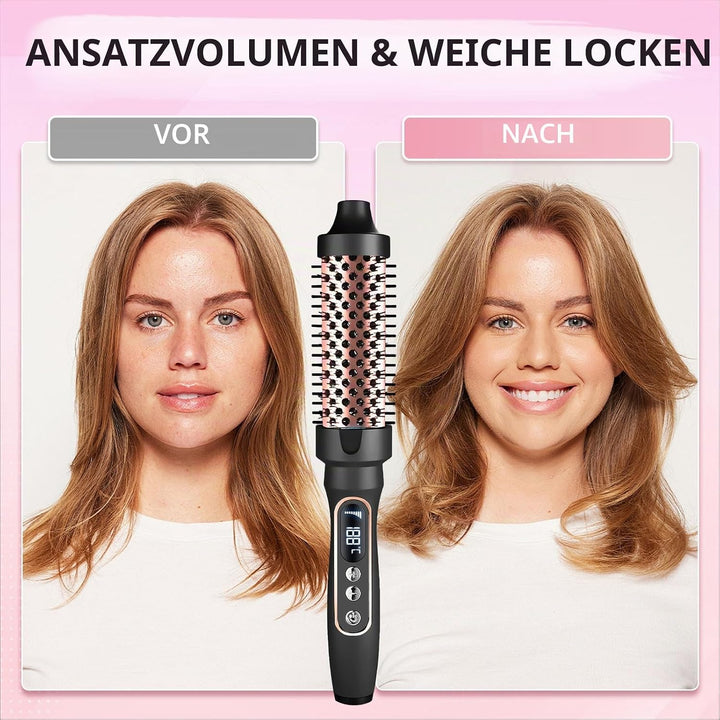 38mm Wärmebürste Thermobürste, 3 in 1 LCD 110-210℃Heated Round Thermal Brush,Lockenbürste für Lose L