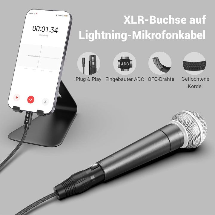 Cubilux XLR Buchse auf Lightning Mikrofonkabel für Aufnahme und Karaoke, geflochtenes Kabel für iPho