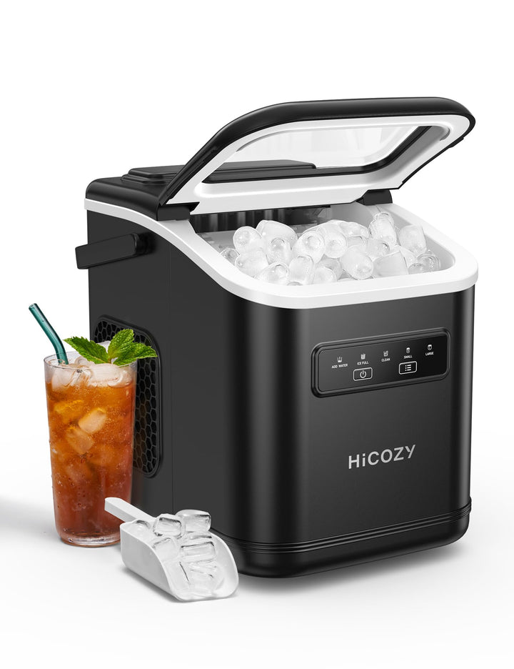 HiCOZY Eiswürfelmaschine, Eiswürfelbereiter mit Griff, Eis in 6 min, 12 kg in 24 h, tragbare Eiswürf