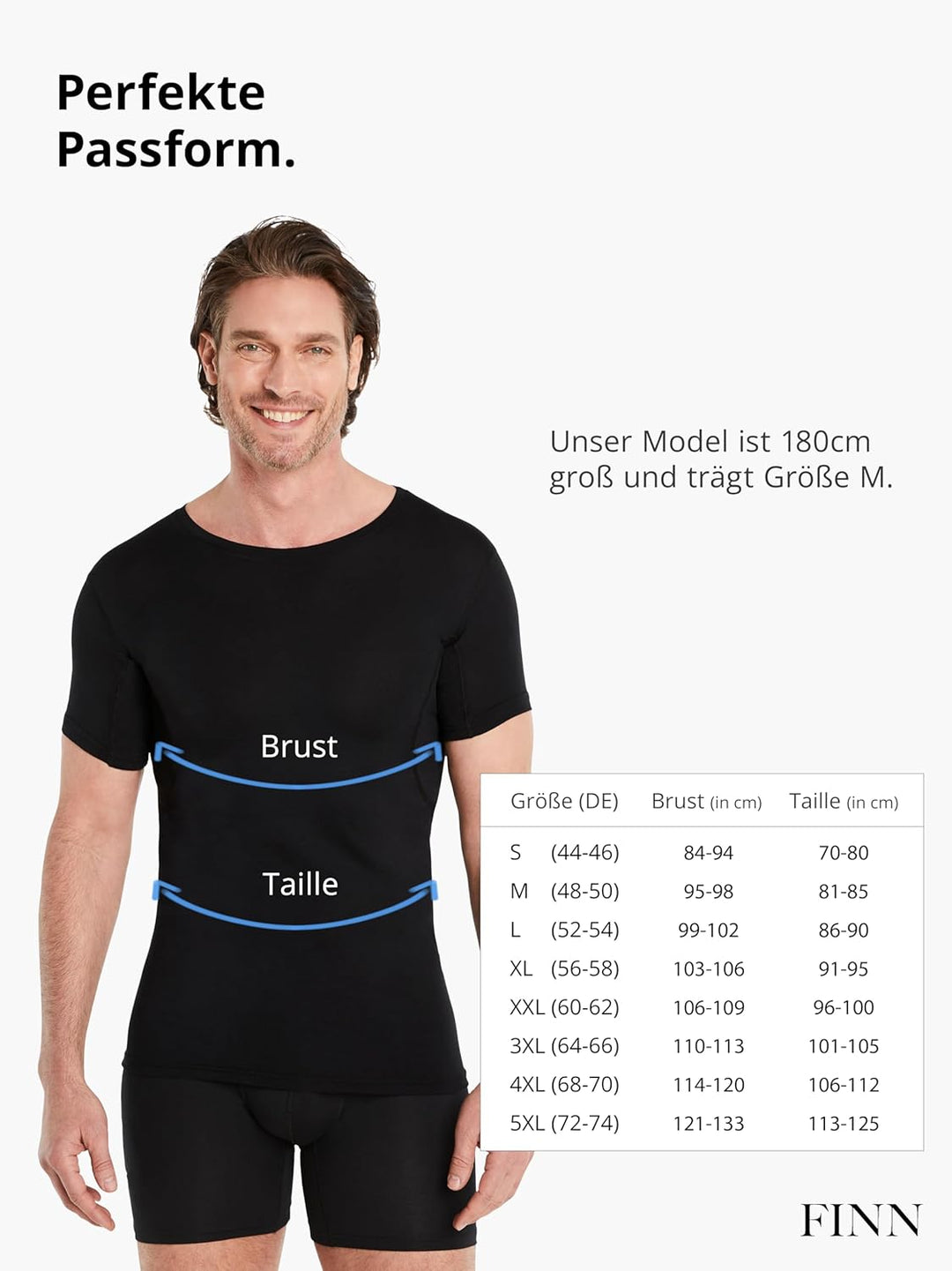 FINN Anti-Schweiss Unterhemd Herren mit Rundhals-Ausschnitt - Unterziehshirt Männer mit Einsätzen ge