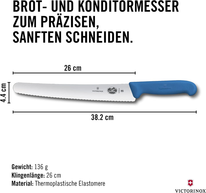 Victorinox Fibrox Konditorsäge mit Wellenschliff, Langes Küchenmesser für Kuchen und Backwaren, 26 c