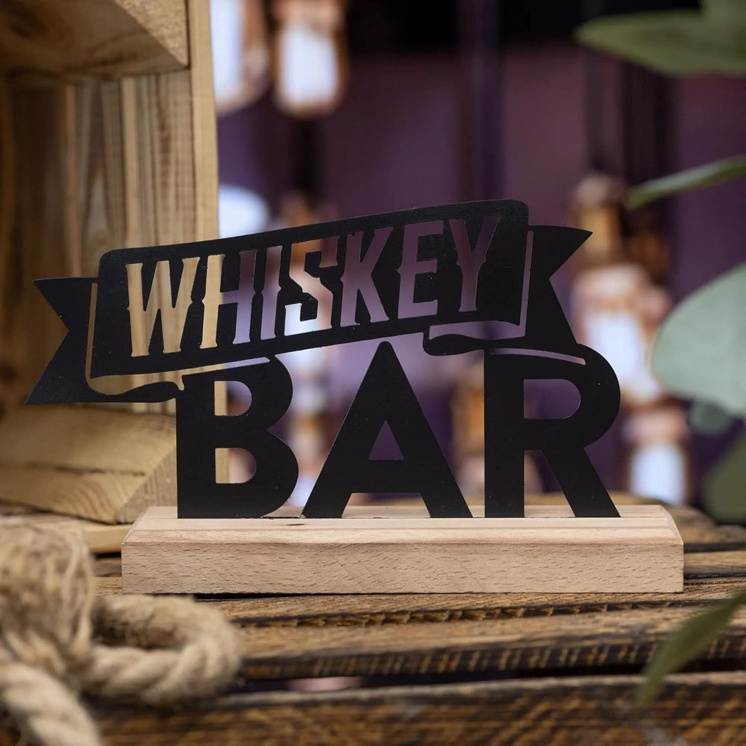 Rerum &amp; Consilium Whiskey Bar Schriftzug aus Holz und Metall | 21 x 11,5 cm | Hochwertige Bar-Dekora