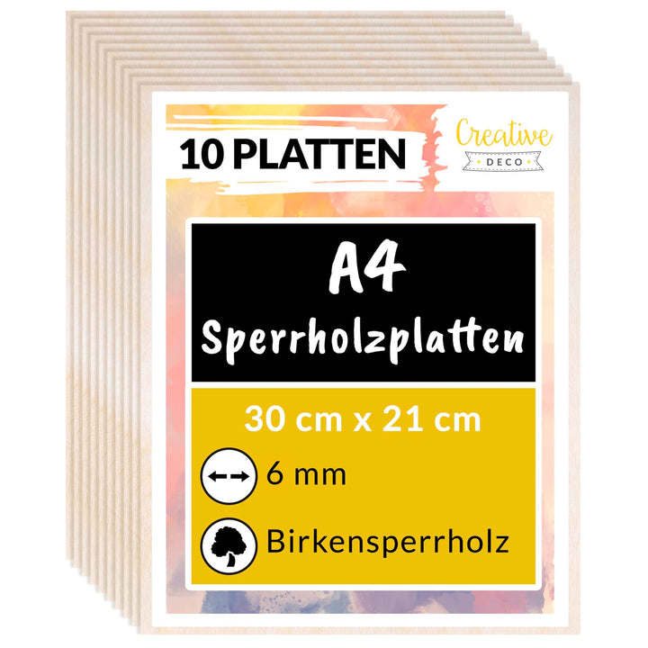Creative Deco 10 x A4 Sperrholzplatte 6mm | 300 x 210 (+/- 0,5) mm | Birkensperrholz Dünne Holz-Zusc