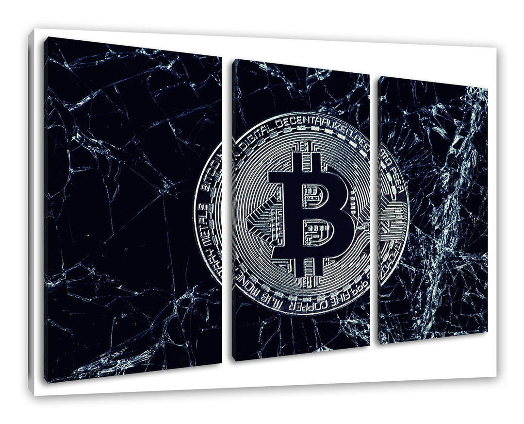 Bitcoin BTC auf Eisals Leinwandbild 3 teilig | Grösse: 120x80 cm | Wandbild | Kunstdruck | fertig be