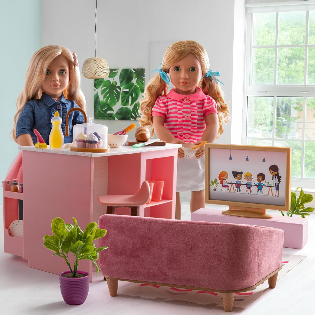 Our Generation – OG Lovely Wohnzimmerset – Puppenhausmöbel – Couch, Teppich & TV-Gerät – 46 cm Puppe