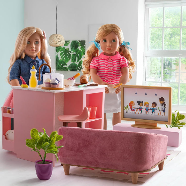 Our Generation – OG Lovely Wohnzimmerset – Puppenhausmöbel – Couch, Teppich & TV-Gerät – 46 cm Puppe