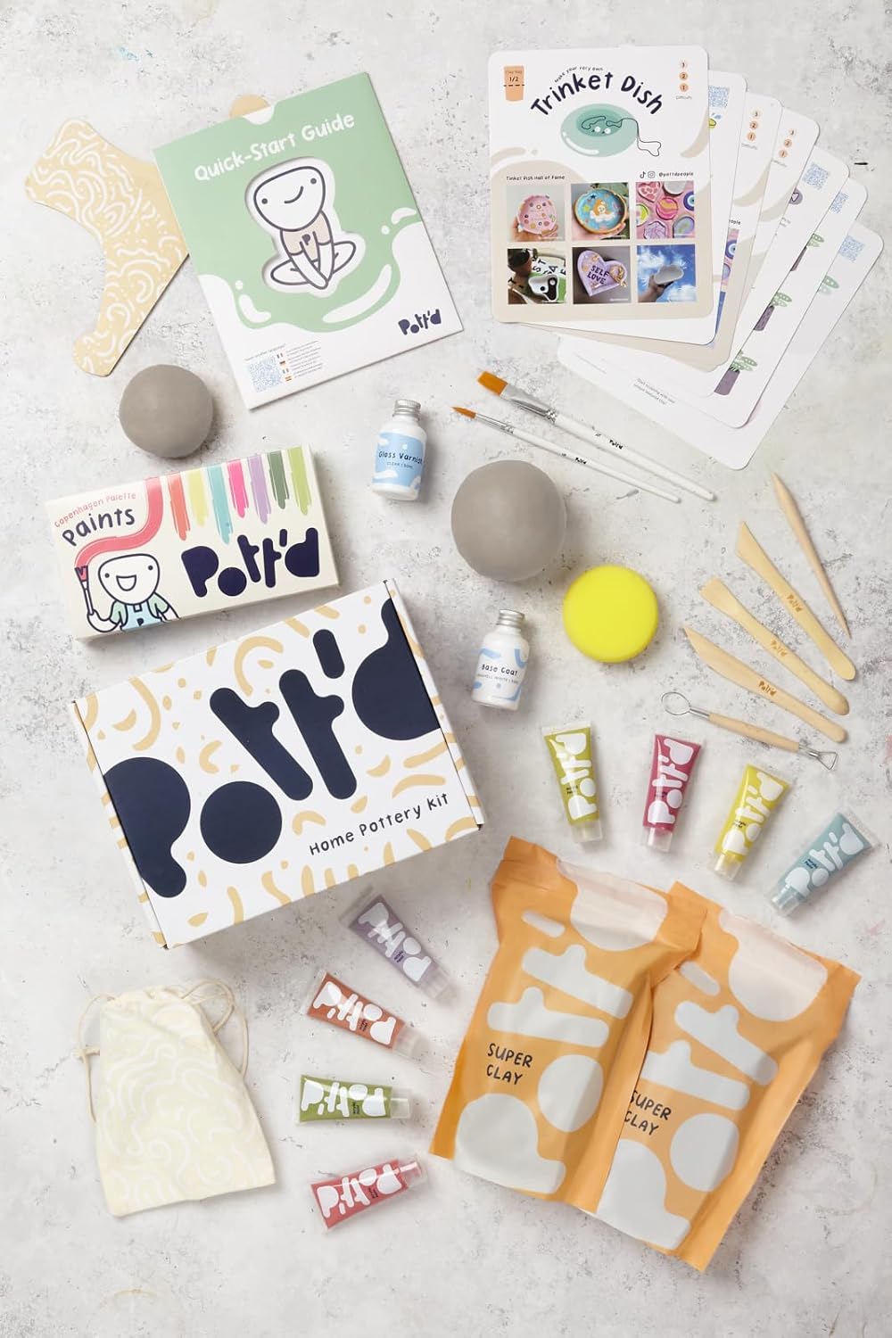 Pott'd Ton Töpferset für Anfänger für zuhause - Lufttrocknend. DIY Set für Erwachsene. Enthält: Luft