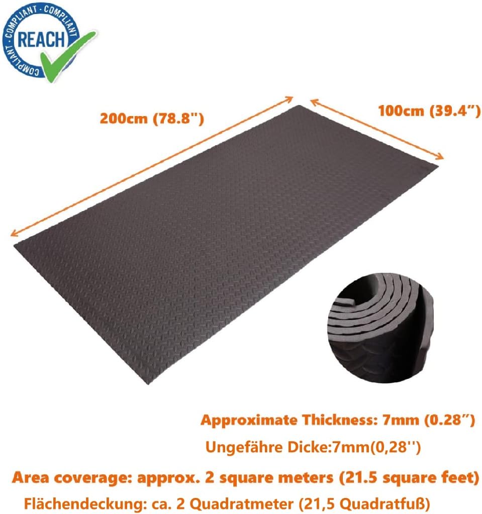Bodenschutzmatte 200x100cm - extra dicke 7mm Unterlegmatte für Laufband, Crosstrainer, Rudergerät, R