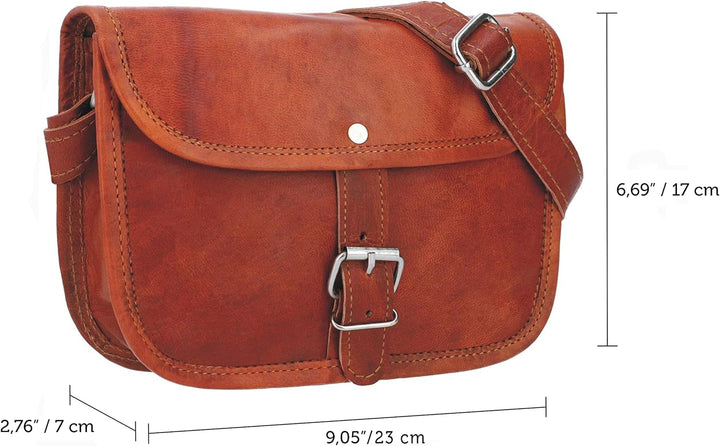 Gusti Umhängetasche Leder - Mary S Damen Handtasche Umhängetasche klein Vintage Braun Leder Braun M,