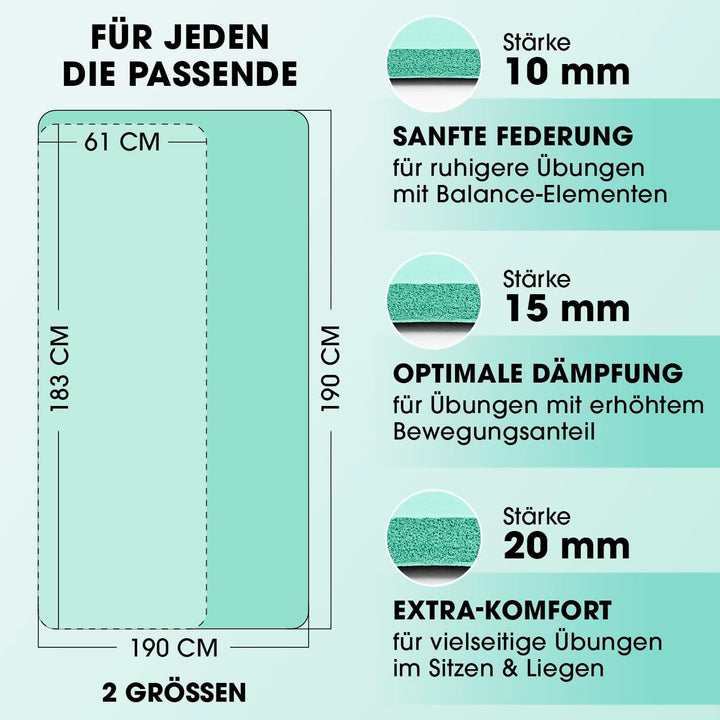 #DoYourFitness Fitnessmatte rutschfest | 183x61cm oder XXL 190x100cm | 0,8-2cm hoch | Gelenkschonend