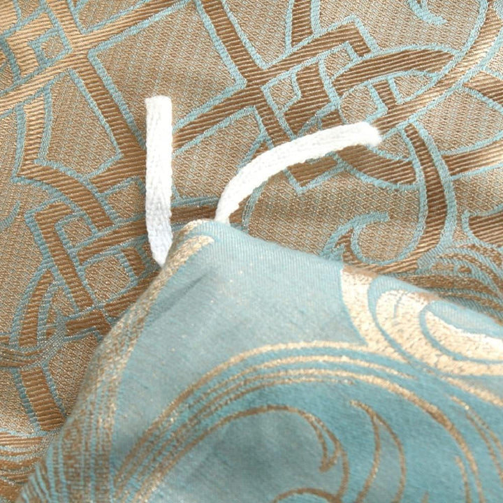 DXHOME Bettwäsche 155x220 cm Gold Blau Satin Wendebettwäsche Jacquard Bettwaesche mit Golden Blumen