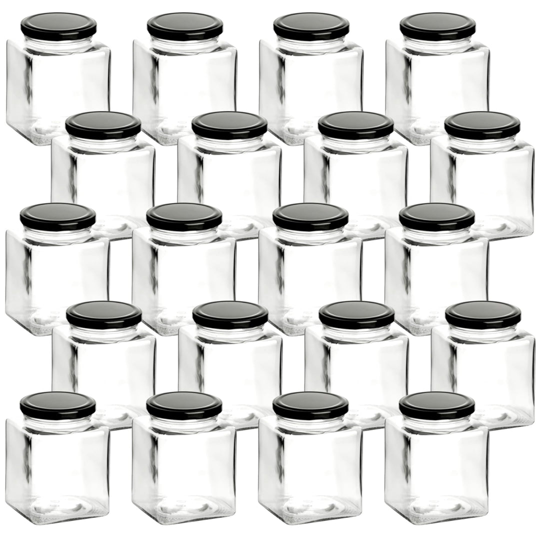 gouveo 24er Set Einmachgläser 500 ml eckig mit Schraub-Deckel schwarz - Grosse Vorratsgläser mit Dre
