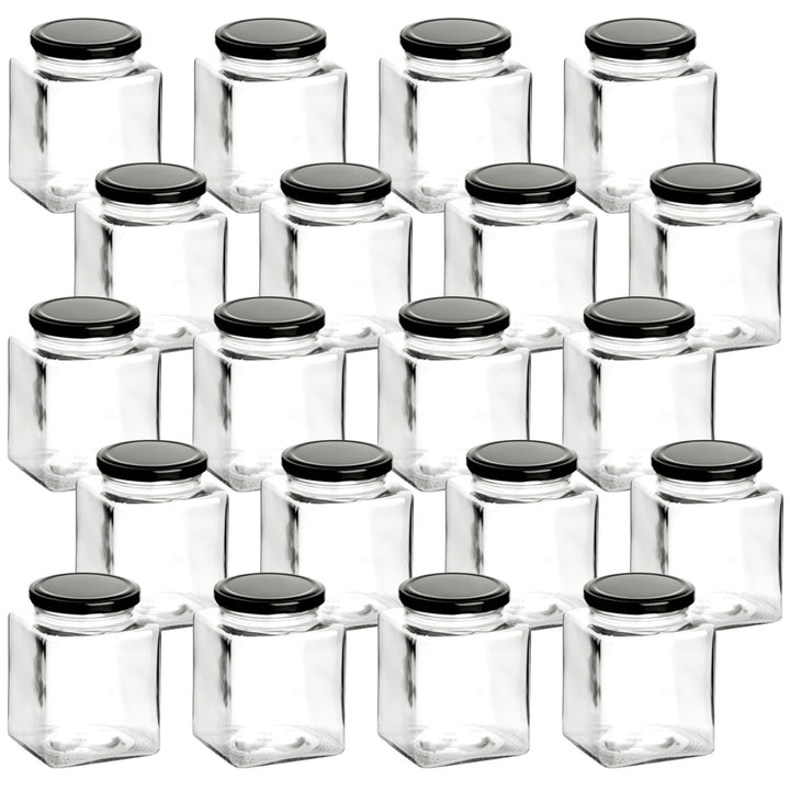 gouveo 24er Set Einmachgläser 500 ml eckig mit Schraub-Deckel schwarz - Grosse Vorratsgläser mit Dre