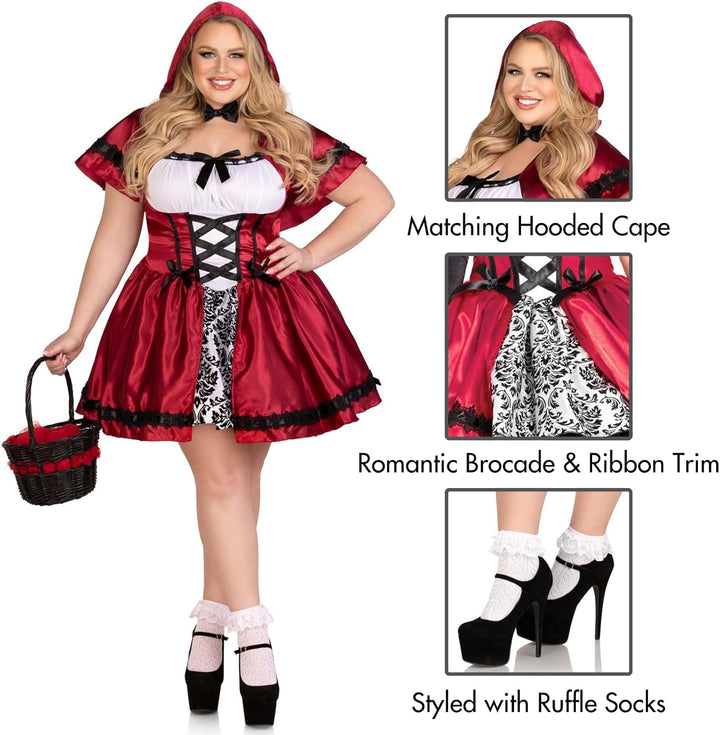 LEG AVENUE 85230 - 2Tl. Kostüm Set Gothic Riding Hood, Kostüm Damen Karneval, Rot-Weiss, XL