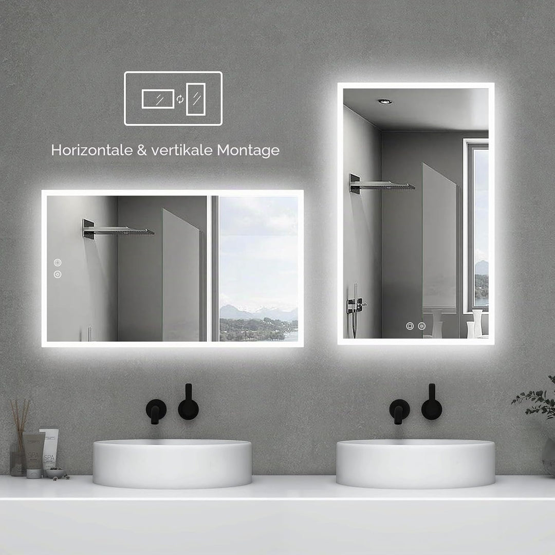 byecold Badspiegel mit Beleuchtung 100x60CM, LED Badezimmerspiegel, Wandspiegel Bad Spiegel mit Touc