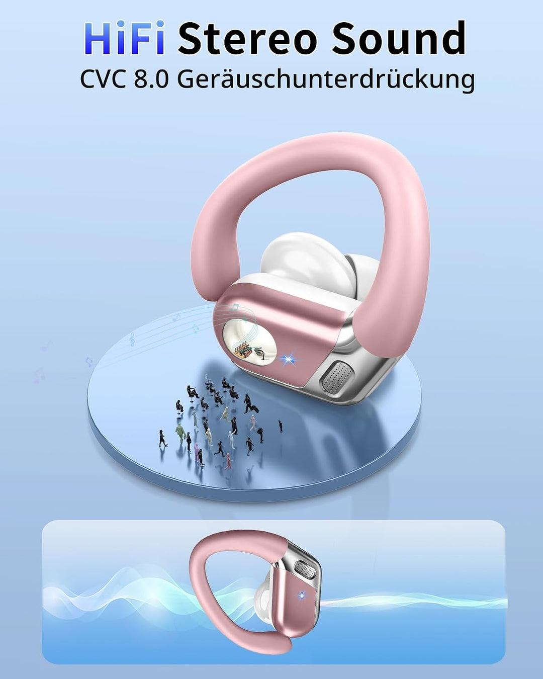 2026 Bluetooth Kopfhörer, Kopfhörer Kabellos Bluetooth 5.4 Sport tiefer Bass, 50 std Spielzeit In Ea