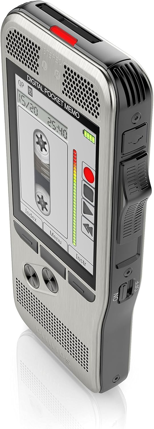 Philips Pocket Memo Digitales Diktiergerät DPM7000 Schiebeschalter-Bedienung, 2 Mikrofone für Stereo