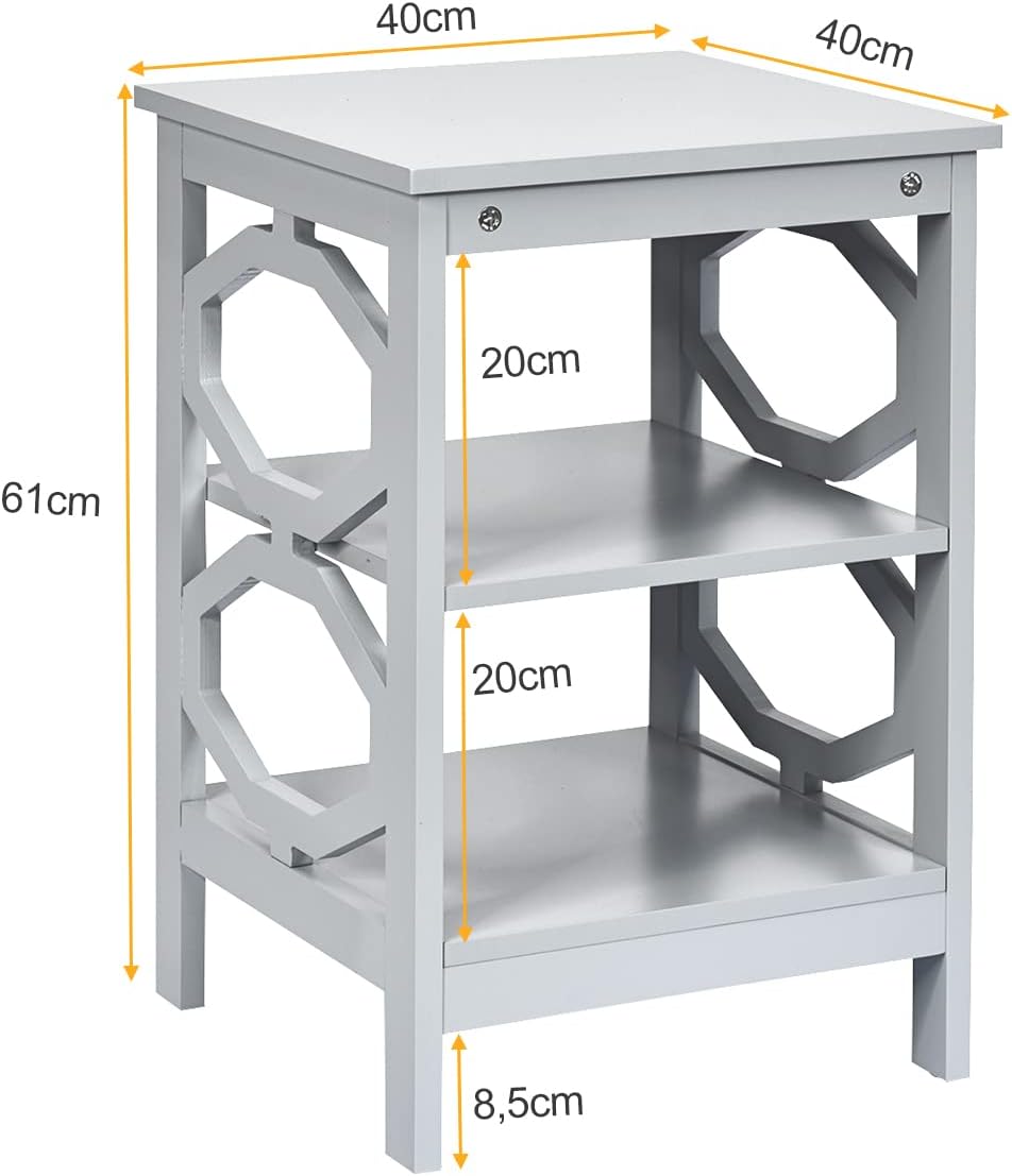 COSTWAY Nachttisch 3 Ebenen, 2er Set Beistelltisch Nachtschrank, Sofatisch Couchtisch für Schlafzimm