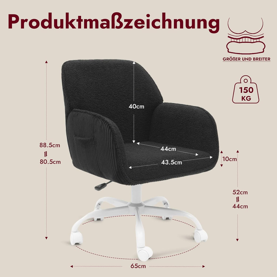 Bürostuhl Schreibtischstuhl Homeoffice Stuhl Schminktisch Stuhl – Sherpa- & Cordstoff, Ergonomisch m