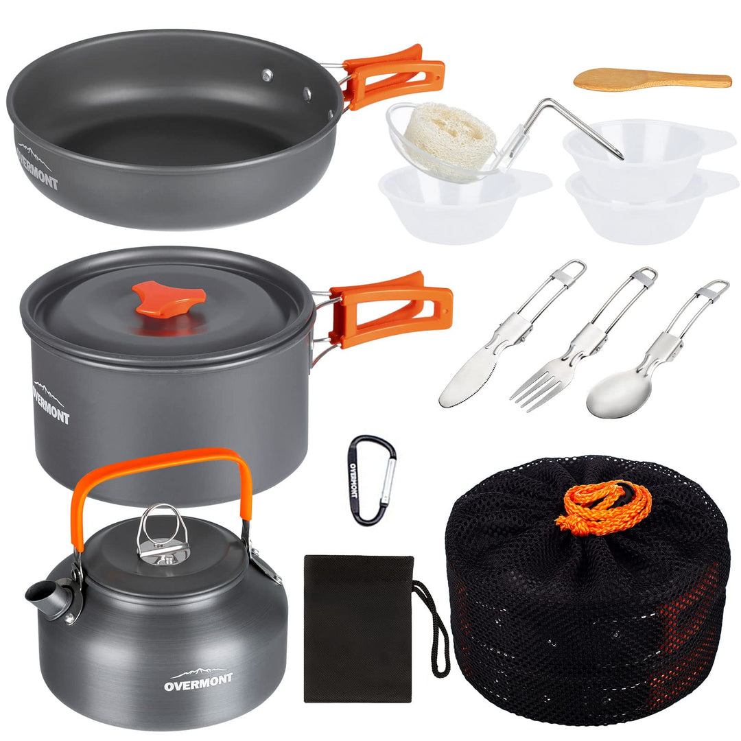 OVERMONT Camping Kochgeschirr Set Outdoor Geschirr Set Kochtopf Set Grillgeschirr Picknick Topf mit