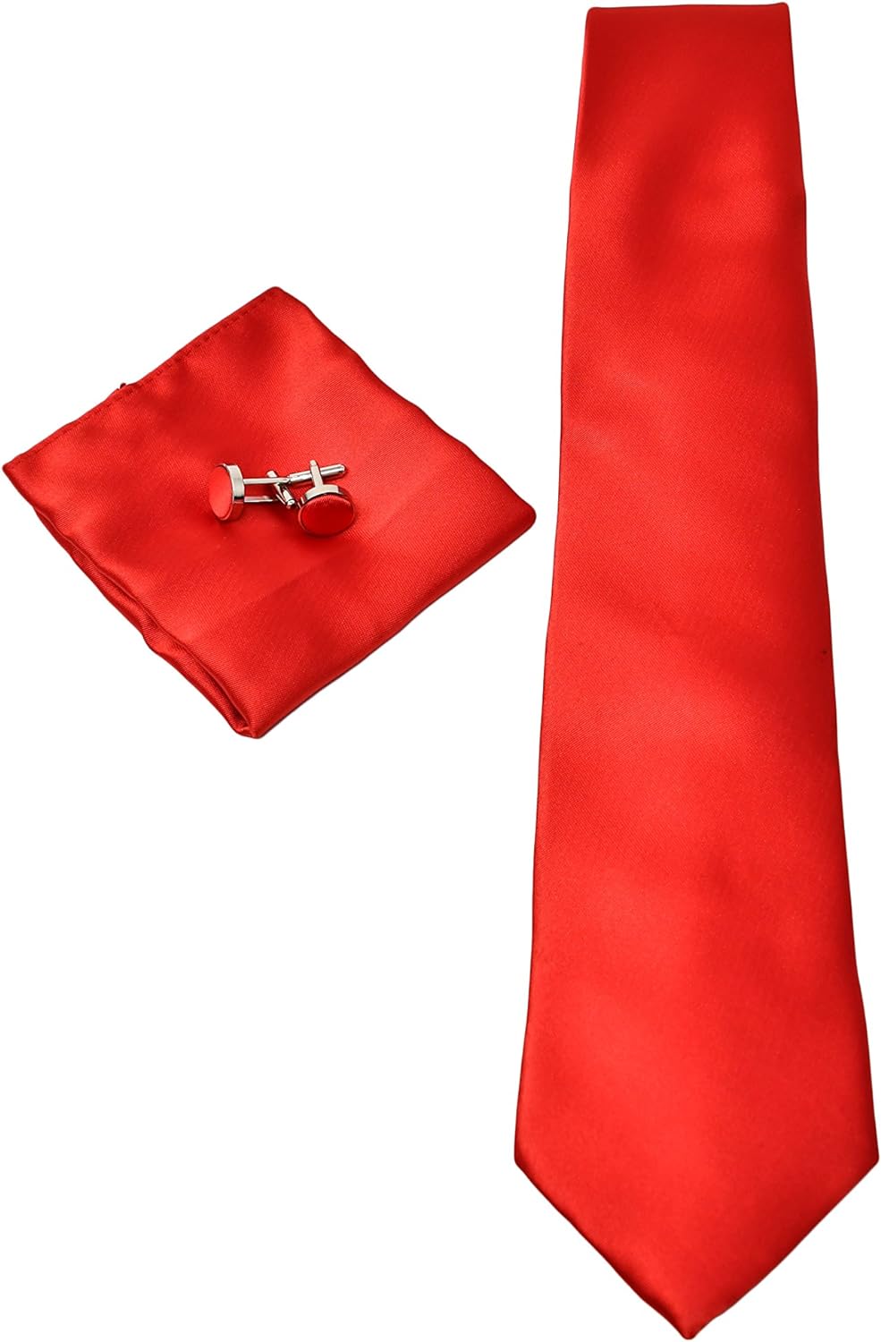 Sweet Leaf Krawatte Set mit Rot Satin Krawatte, Einstecktuch und Manschettenknöpfe für Herren - 100%