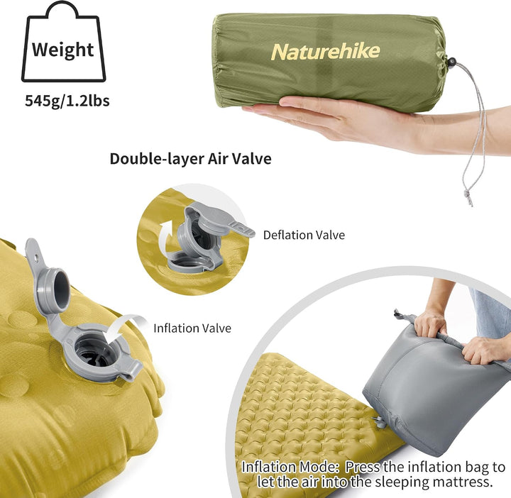 Naturehike 3,5R- Wert Camping Isomatte Ultralight 4 Jahreszeiten (-6℃) Selbstaufblasend mit aufblasb