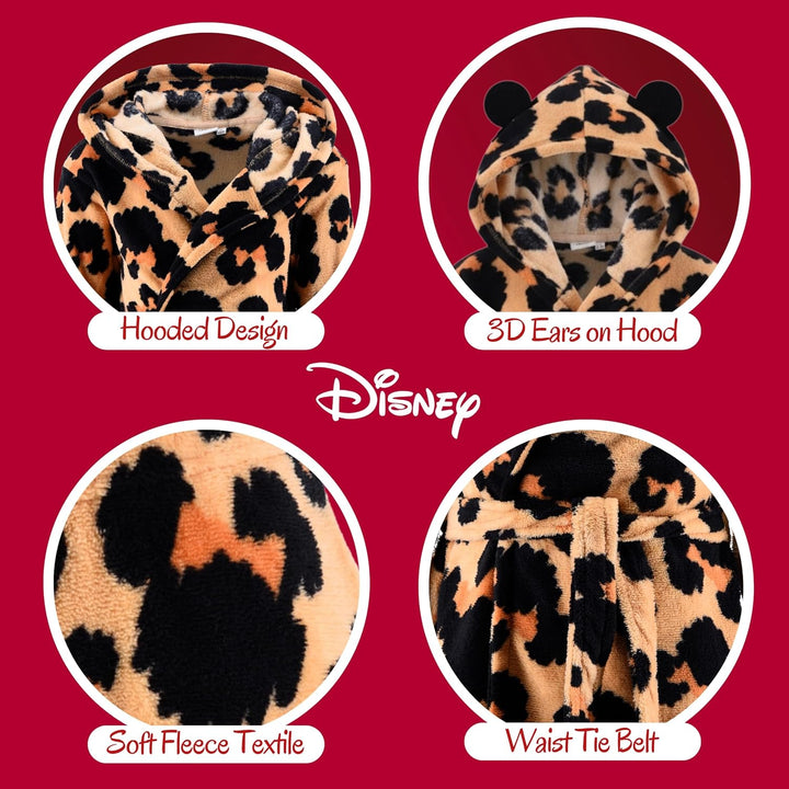 Disney Minnie Mouse Bademantel Mädchen, 3D Kapuzen Hausmantel Loungewear Weicher Fleece Morgenmantel