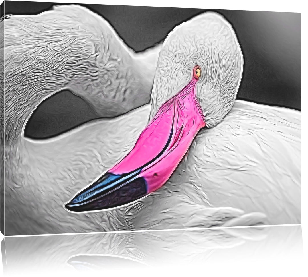 anmutiger Flamingo schwarz/weiss Deluxe Format: 100x70 cm auf Leinwand, XXL riesige Bilder fertig ge
