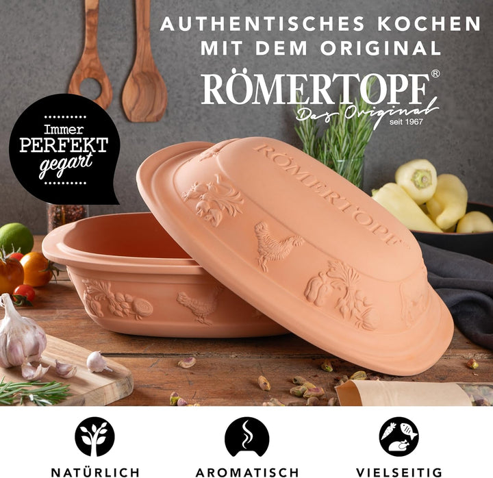 Römertopf Bräter Rustico 3 L Schmortopf Keramik mit Deckel, Terrakotta