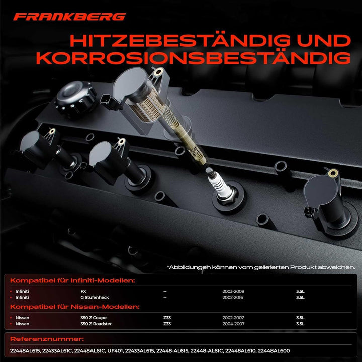 Frankberg 6x Zündspule Zündmodul Kompatibel mit FX 3.5L 2003-2008 G Stufenheck 3.5L 2002-2016 350Z C