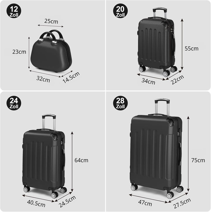 LALAHO Kofferset 3/4 teilig, Reisekoffer Set mit Kosmetikkoffer, Hartschalen Koffer Set aus ABS, Gep