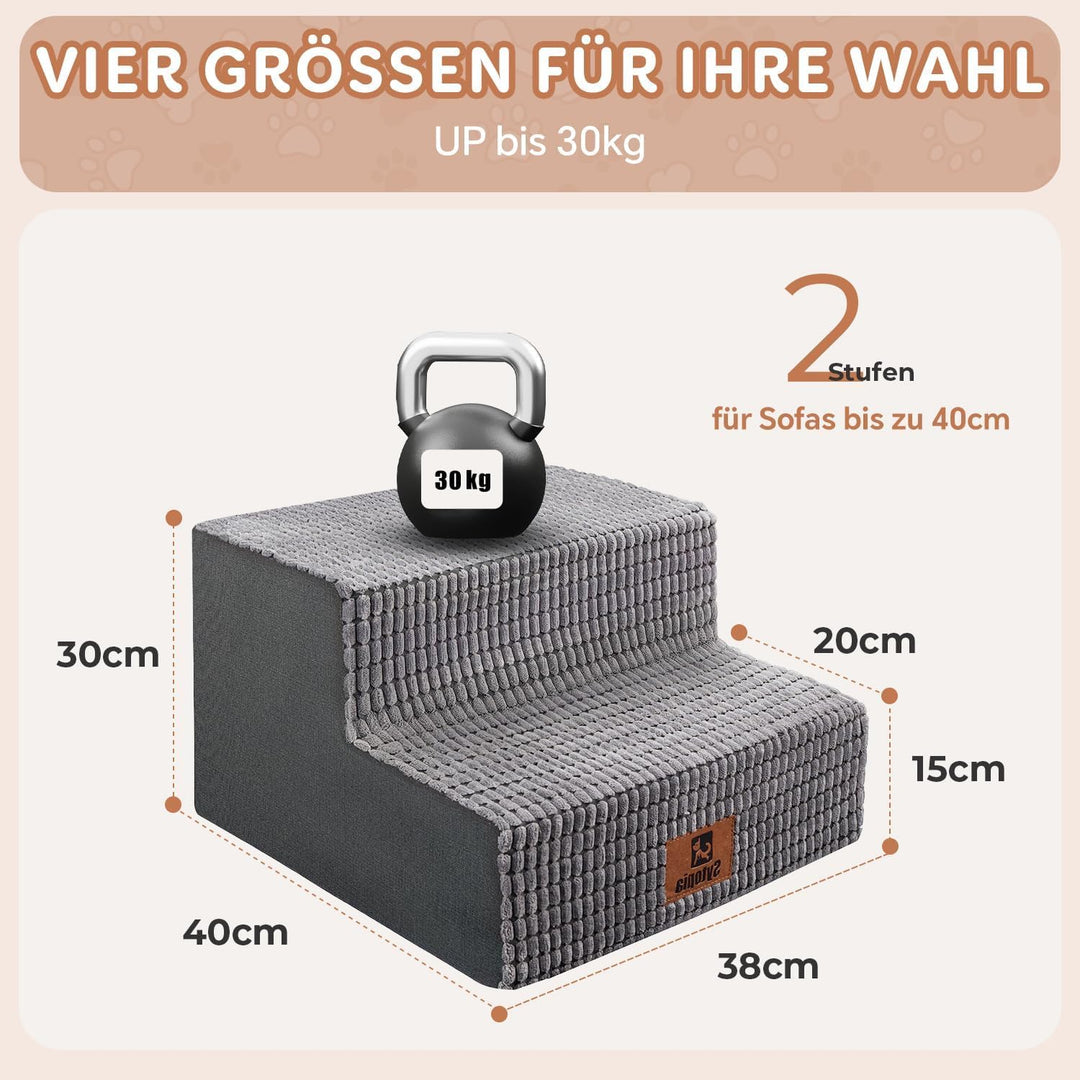 Sytopia Hundetreppe für Kleine Hunde 2 Stufen, Hundetreppe für Bett und Sofa 40cm Hoch, Haustiertrep