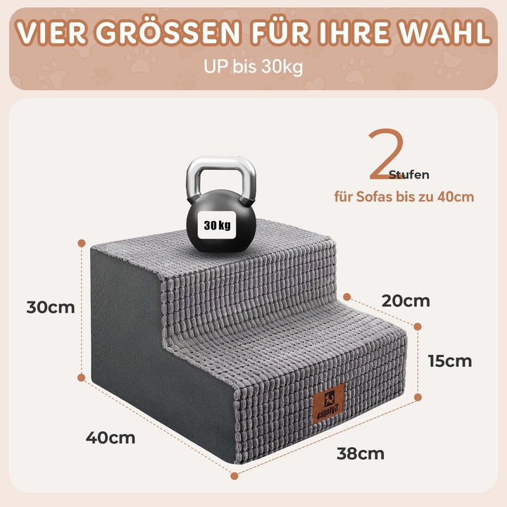 Sytopia Hundetreppe für Kleine Hunde 2 Stufen, Hundetreppe für Bett und Sofa 40cm Hoch, Haustiertrep