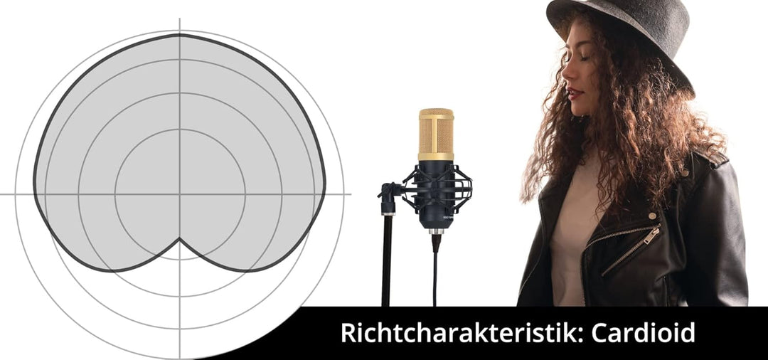 Pronomic CM-100BG Studio Grossmembranmikrofon XLR-Kondensatormikrofon inkl. Popkiller Set (mit Mikro