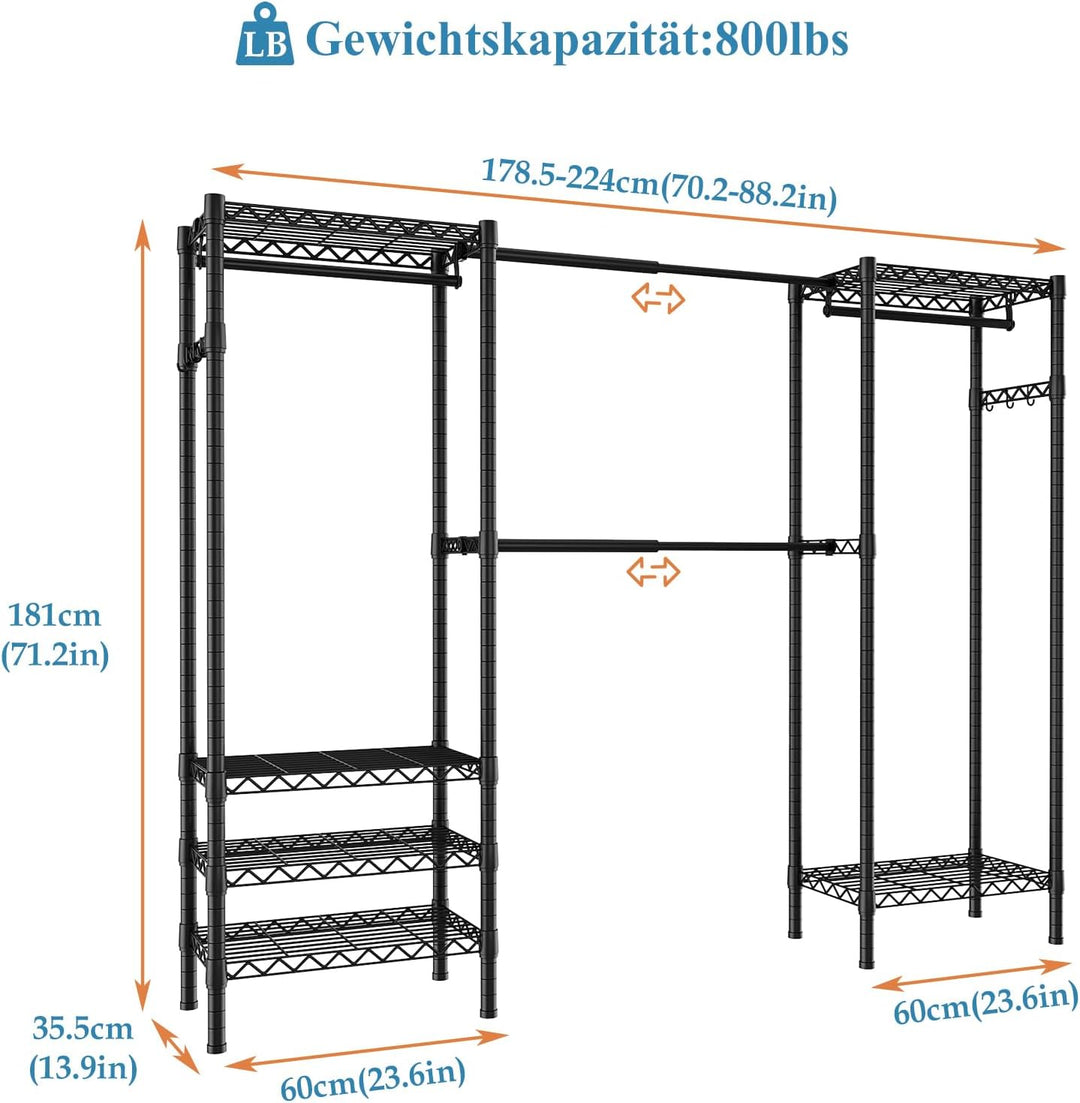 Erweiterbar Kleiderständer,Kleiderstange,(70.2-88.2”) Lx13.9”Wx71.2”H Schwerlast Kleiderständer Meta