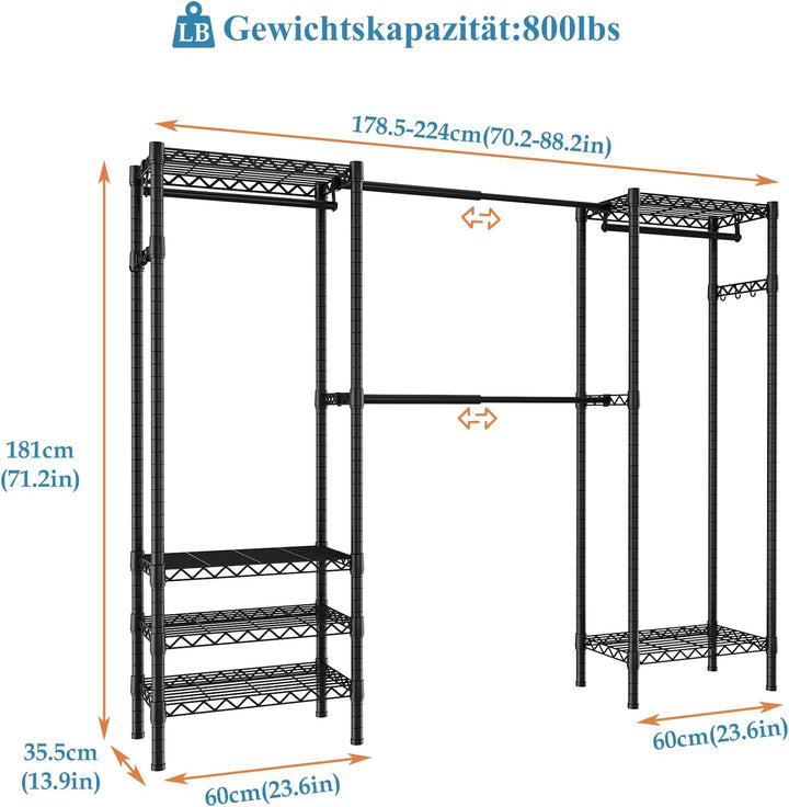 Erweiterbar Kleiderständer,Kleiderstange,(70.2-88.2”) Lx13.9”Wx71.2”H Schwerlast Kleiderständer Meta