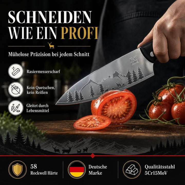 FIXLINE® Chefmesser 20cm BLACK FOREST Edition – Starkes Allround-Kochmesser - rasiermesserscharf - r