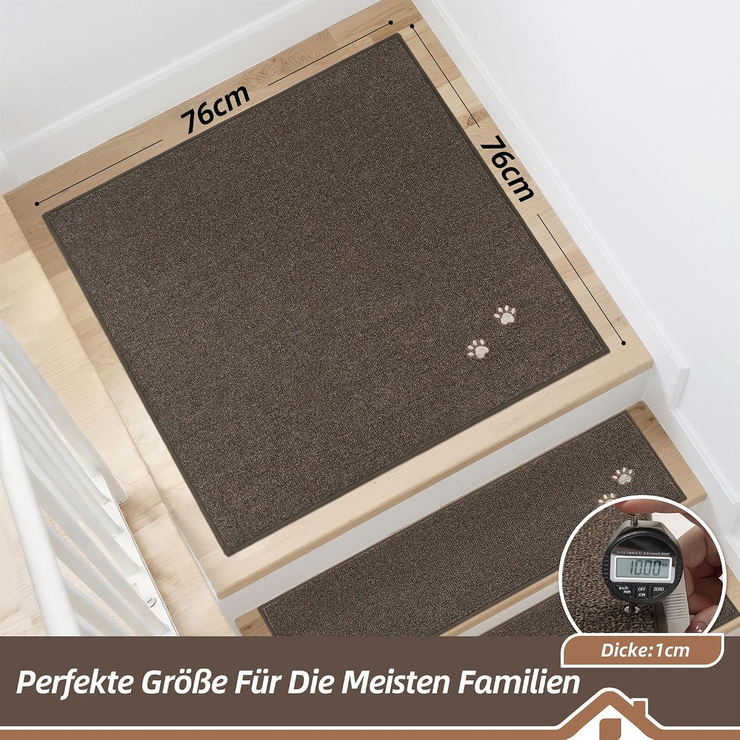 BEQHAUSE Treppeneckmatten Stufenmatten Innen rutschfest, 76X76cm,Braun | Maschinenwaschbare Treppent