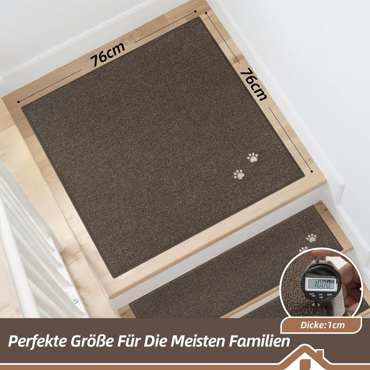 BEQHAUSE Treppeneckmatten Stufenmatten Innen rutschfest, 76X76cm,Braun | Maschinenwaschbare Treppent