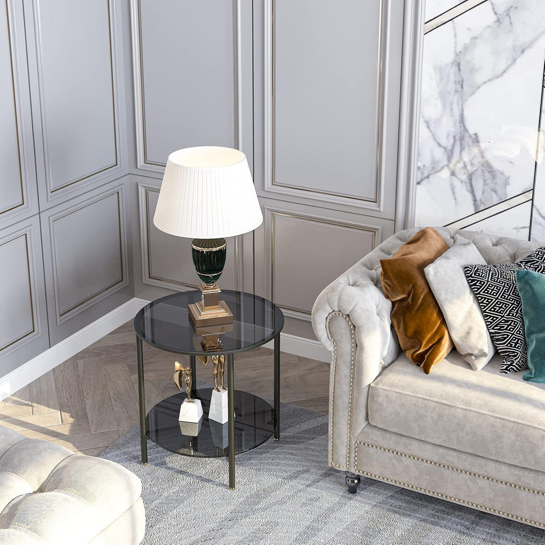 Artloge Couchtisch Rund Glas Beistelltisch: 2-Ablagen Sofatisch - Stabil Wohnzimmertisch - Gross Tis