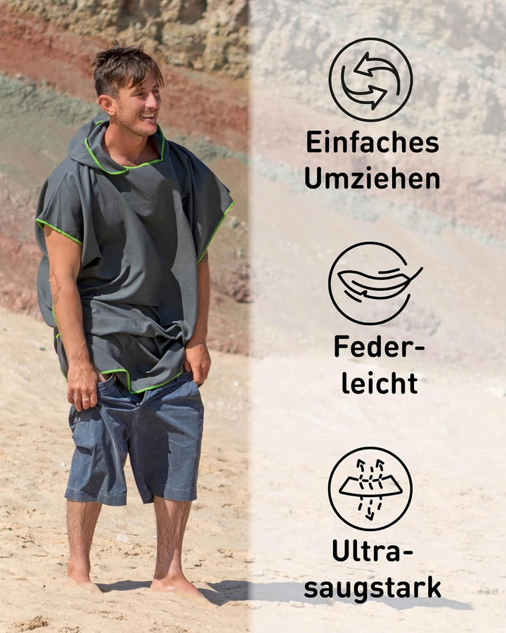 Fit-Flip Surfponcho, Umziehhilfe Damen &amp; Herren – kompakt und sehr leicht – Badeponcho, Umziehhilfe,